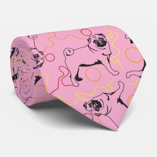 Pug patroon grijze achtergrond stropdas (Opgerold)