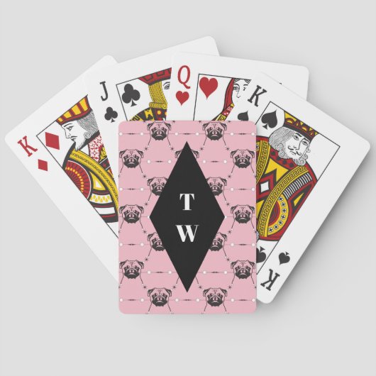 Pug Patroon met monogram Pokerkaarten (Achterkant)