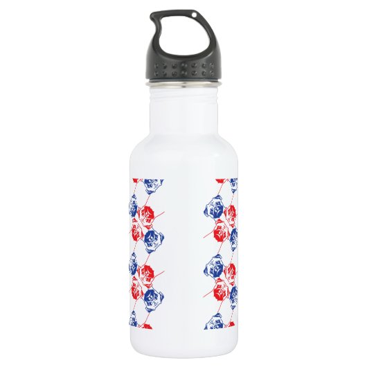 Pug Patroon rood blauw Waterfles (Achterkant)