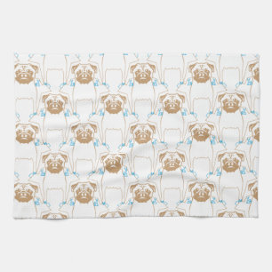 Pug Pattern blauw Theedoek