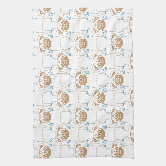 Pug Pattern blauw Theedoek (Verticaal)