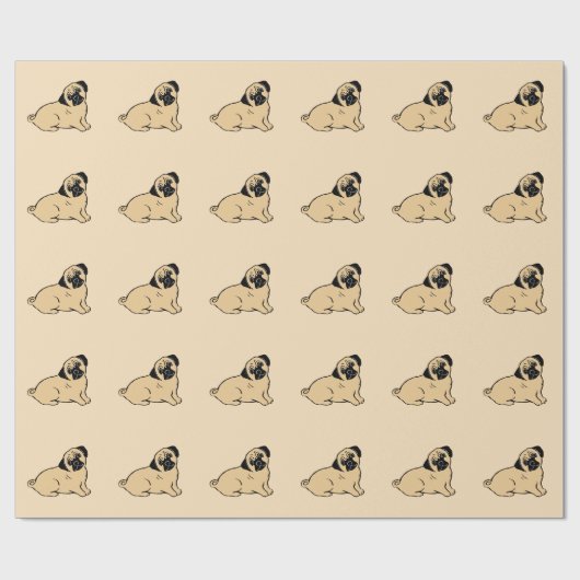 Pug Pattern Creme Wrapping Paper Cadeaupapier (Vlak)