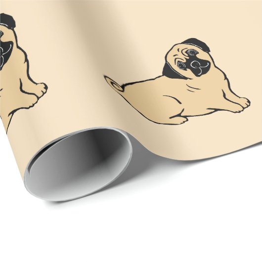 Pug Pattern Creme Wrapping Paper Cadeaupapier (Rol Hoek)