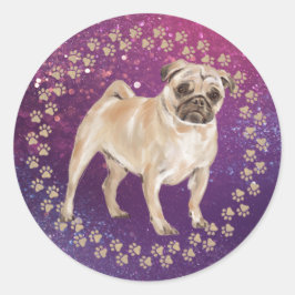 Pug Paw afdrukken en ruimte achtergrond Ronde Sticker
