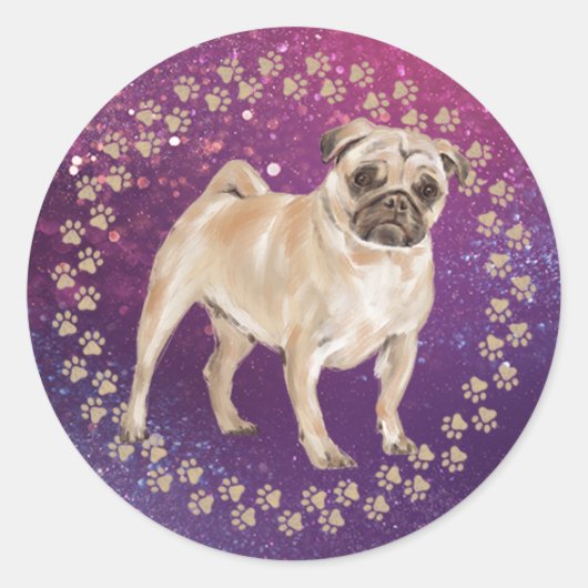 Pug Paw afdrukken en ruimte achtergrond Ronde Sticker (Voorkant)