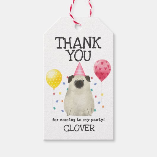 Pug Pawty Dog Birthday Bedankt voor het cadeautje  Cadeaulabel (Voorkant)