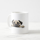Pug Peeking Schattige Schattig Funny Animal Cartoo Koffiemok (Voorkant links)
