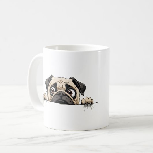 Pug Peeking Schattige Schattig Funny Animal Cartoo Koffiemok (Voorkant links)