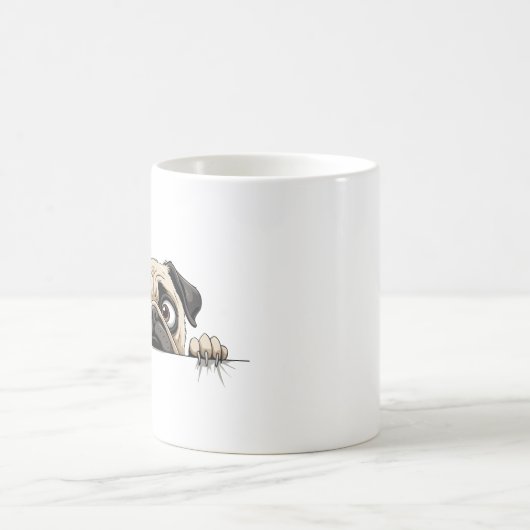 Pug Peeking Schattige Schattig Funny Animal Cartoo Koffiemok (Center)