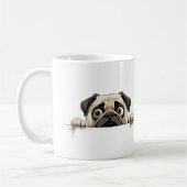 Pug Peeking Schattige Schattig Funny Animal Cartoo Koffiemok (Links)