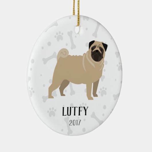 Pug Personalized Dog kerstversiering Keramisch Ornament (Rechts)