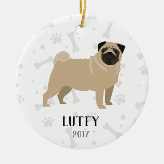 Pug Personalized Dog kerstversiering Keramisch Ornament (Voorkant)