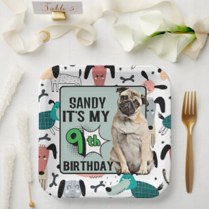 Pug - persoonlijke negende verjaardag papieren bordje