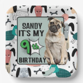 Pug - persoonlijke negende verjaardag papieren bordje (Voorkant)