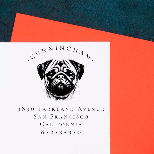 Pug Pet Dog achternaam en retour adres Rubberstempel