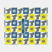 Pug Pet Dog & Paw Print Yellow Grid Silhouette Fleece Deken (Voorkant (Horizontaal))