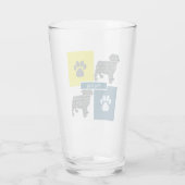 Pug Pet Silhouette Dog & Paw Yellow & Blue Grid Glas (Achterkant)