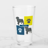 Pug Pet Silhouette Dog & Paw Yellow & Blue Grid Glas (Voorkant)