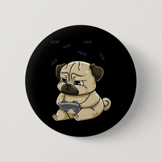 Pug Pew Gamepad Schattigee kookplaat Ronde Button 5,7 Cm (Voorkant)