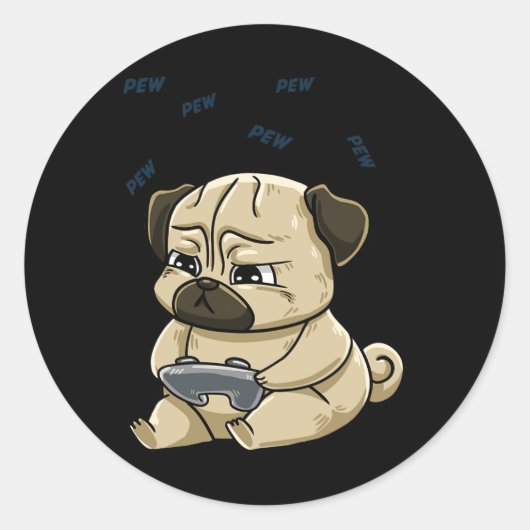 Pug Pew Gamepad Schattigee kookplaat Ronde Sticker (Voorkant)