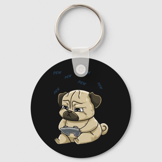 Pug Pew Gamepad Schattigee kookplaat Sleutelhanger (Voorkant)