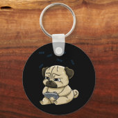 Pug Pew Gamepad Schattigee kookplaat Sleutelhanger (Voorkant)