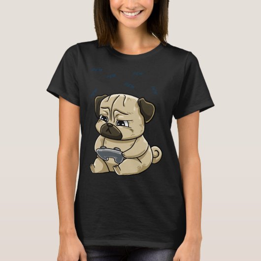 Pug Pew Gamepad Schattigee kookplaat T-shirt (Voorkant)