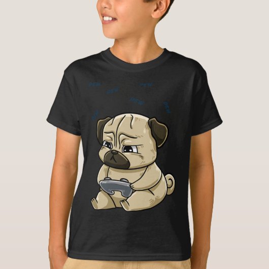 Pug Pew Gamepad Schattigee kookplaat T-shirt (Voorkant)