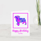 Pug Pink Dog Sillhouette Funny Birthday Kaart (Voorkant)