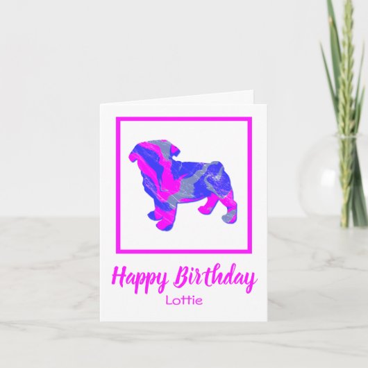 Pug Pink Dog Sillhouette Funny Birthday Kaart (Voorkant)