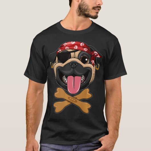 Pug Pirate Halloween Costume Skull Dog Biscuit T-shirt (Voorkant)