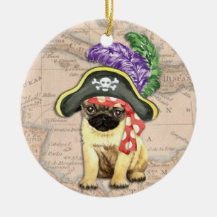 Pug Pirate Keramisch Ornament