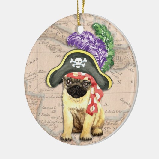 Pug Pirate Keramisch Ornament (Links)