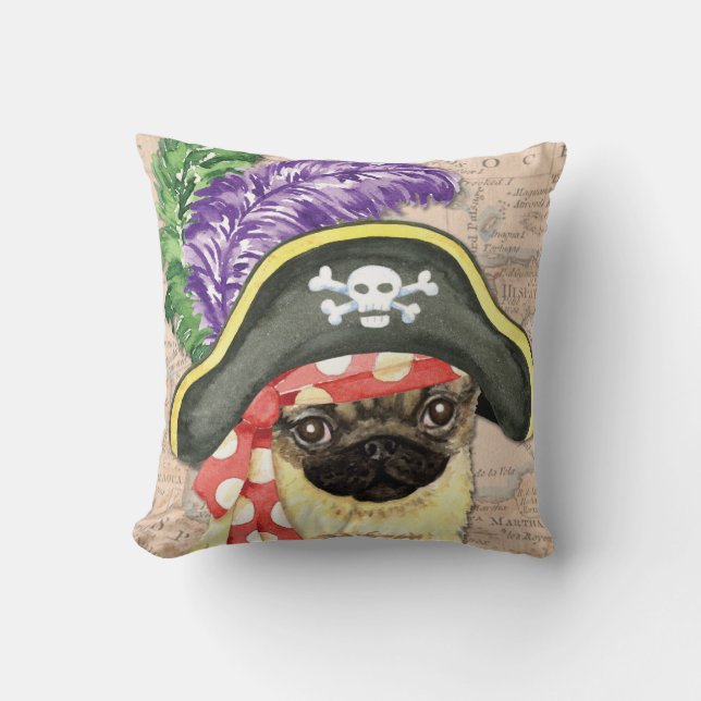 Pug Pirate Kussen (Voorkant)