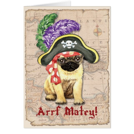 Pug Pirate Wenskaart (Voorkant)