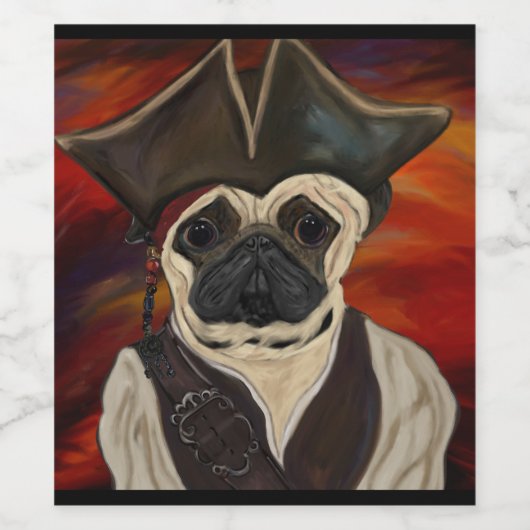 Pug Pirate Wijn Etiket (Enkel label)