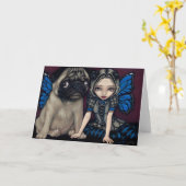 "Pug Pixie"-Wenskaart Kaart (Gele Bloem)