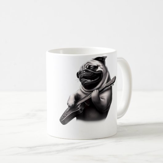 Pug Playing Guitar - Funny Rock Music Guitar Pug Koffiemok (Voorkant rechts)