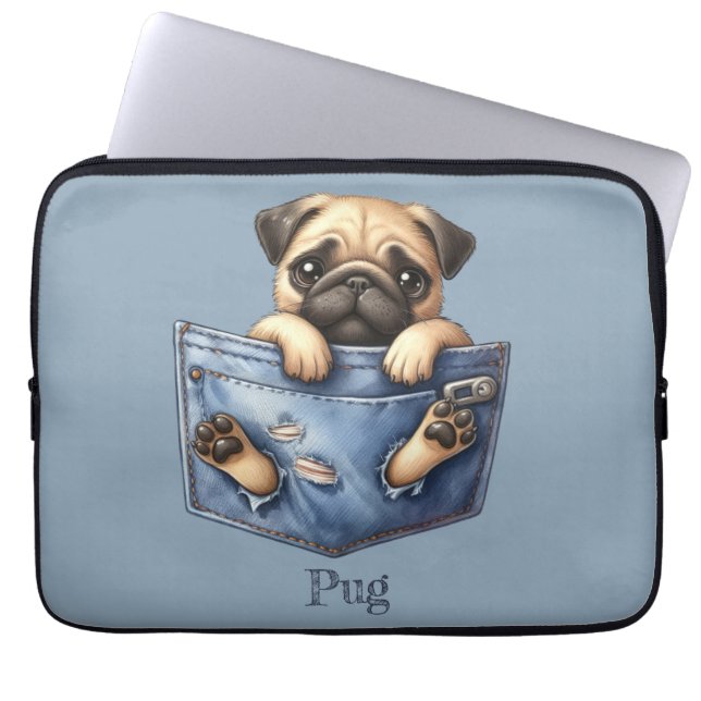 Pug Pocket Dog Laptop Sleeve (Voorkant)