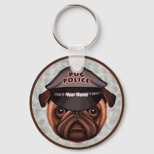 Pug Politie Sleutelhanger (Voorkant)