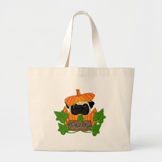 Pug pompoen patch grote tote bag (Voorkant)