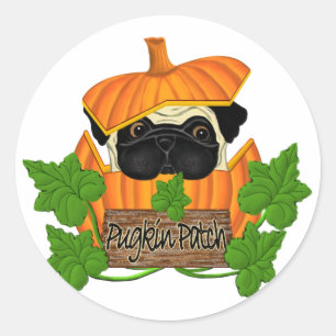 Pug pompoen patch ronde sticker