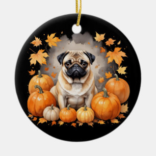 Pug Pompoen Thanksgiving Herfst Halloween Hondenli Keramisch Ornament
