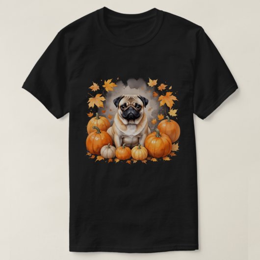 Pug Pompoen Thanksgiving Herfst Halloween Hondenli T-shirt (Design voorkant)