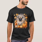 Pug Pompoen Thanksgiving Herfst Halloween Hondenli T-shirt (Voorkant)
