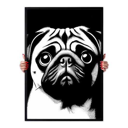 Pug Pop Art Wit & Zwart Fun Chic Esthetiek Poster