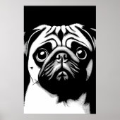 Pug Pop Art Wit & Zwart Fun Chic Esthetiek Poster (Voorkant)