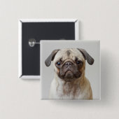 Pug Portrait Vierkante Button 5,1 Cm (Voorkant /achterkant)