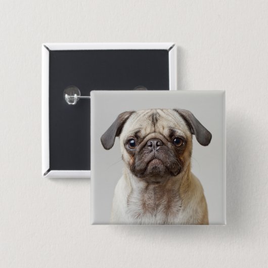 Pug Portrait Vierkante Button 5,1 Cm (Voorkant /achterkant)