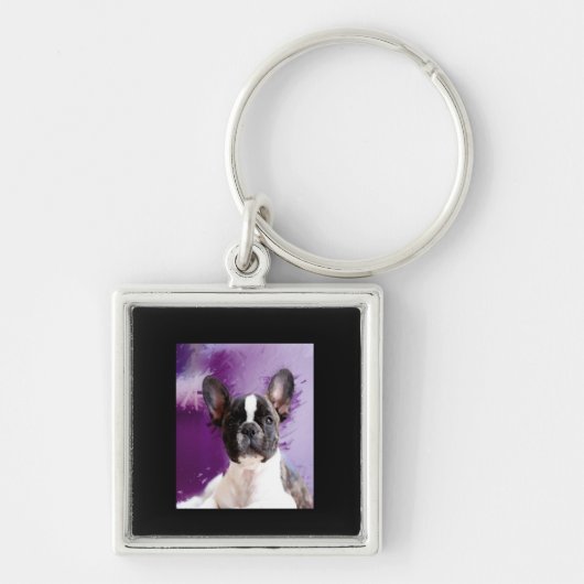 Pug Portret Art Cute Pug Sleutelhanger (Voorkant)
